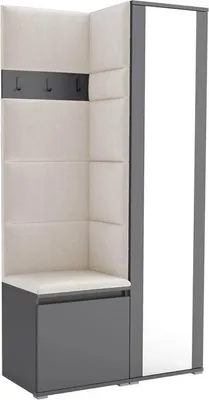 Produktbild von Garderoben-Set Noris VI mit Spiegel, gepolsterte Garderobe 95 cm, kompakte Flurmöbel mit Wandpaneelen, Haken und Stauraum (Farbe: Anthrazit + Trinity 01)