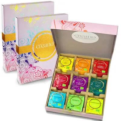 Produktbild von Creano 2er-Set Kräutertee Mix Geschenkset „ORGANIC HERBAL TEA“, je 45 -Teebeutel in 9 unterschiedlichen Sorten, 90g*