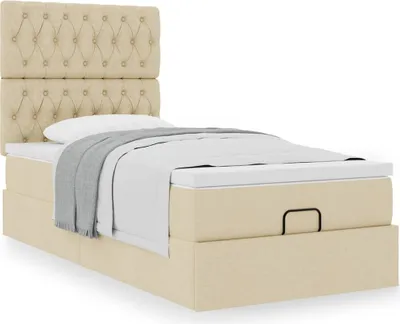 Produktbild von Design Ottoman-Bett mit Matratze Creme 90x200 cm Stoff, Klassische Betten Neu