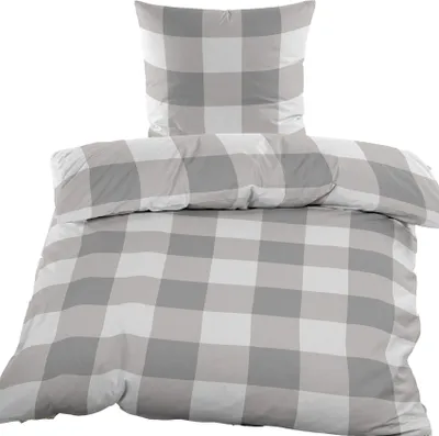 Produktbild von Fleece Winter Bettwäsche, 135 x 200 + 80x80 cm, Microfaser, grau hellgrau weiß, kariert