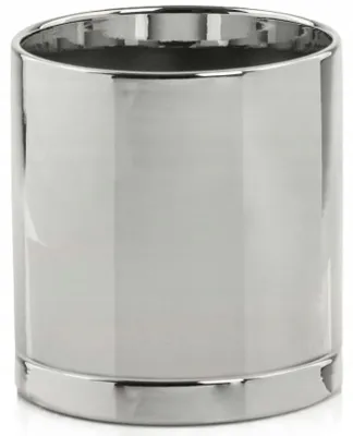 Immagine prodotto di Vaso da fiori in Vetroceramica argento, 13 cm, con sottovaso rotondo liscio, forma cilindrica con foro di drenaggio