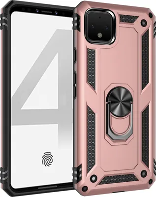 Produktbild von LaimTop Google Pixel 4 Hülle, Hybrid Robuste Rüstung Drehbarer Ring Halter Ständer Dual Layer Hard PC + TPU Stoßfest Schutzhülle für Google Pixel 4 Roségold