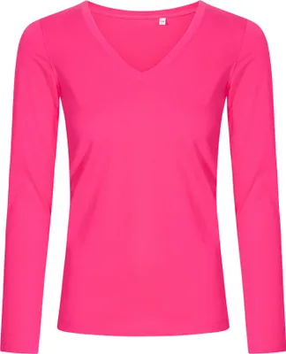 Immagine prodotto di X.O by Promodoro 1560 | Maglietta da donna con scollo a V e manica lunga, cotone pettinato - Colore: Bright Rose - Taglia: XXL