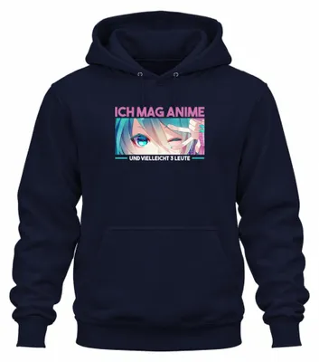 Immagine prodotto di Mi piacciono gli anime e forse 3 persone Kawaii Otaku Manga Fan Chibi Unisex Felpa con cappuccio, Navy, M