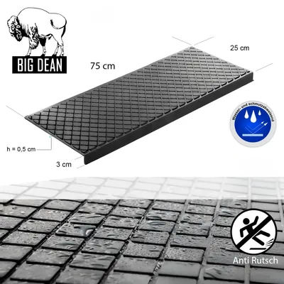 Produktbild von BigDean Stufenmatten aus Gummi – 75 x 25 cm – Outdoor Treppenstufenmatten – Anti Rutsch Gummimatten Karo Design