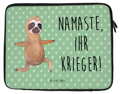 Produktbild von Mr. & Mrs. Panda Laptop Tasche Faultier Yoga 33 x 42 cm - Tropengrün - Geschenk, Notebooktasche, Entspannung, Laptophülle, Laptoptasche, Namaste, Sleeve, Hülle