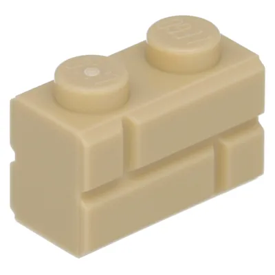A single tan LEGO brick with two studs on top and a textured front.