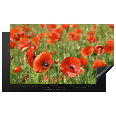 Produktbild von KitchenYeah© Herdabdeckplatte Blumen - Mohnblumen - Rot - Grün , 91x52cm, Küche Deko, Glaskeramikkochfeld Herdabdeckung, Abdeckplatte fùr Kochfeld