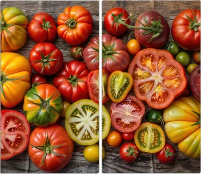 Produktbild von Spritzschutz Herdabdeckplatte Schneidebrett aus Glas Verschiedene Tomaten 2-Teilig (60x52cm)