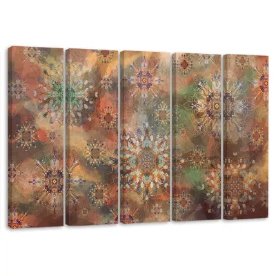 Produktbild von 5-teiliges leinwandbild sternmosaik 200x100 cm Feeby orange wandbild bereit zum aufhängen