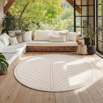 Zdjęcie produktu dla Homebyhome Dywan Zewn?trzny Nowoczesny Boho Design Efekt 3D Odporny na UV Idealny na Taras do Salonu i Kuchni, Rozmiar: 160 cm Okr?g?y