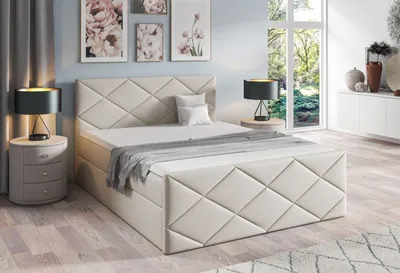 Produktbild von Bett mit Matratze und Lattenrost HALKA – 200x200, beige 1 + ER Topper