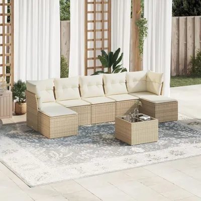 Image de Maison Exclusive - Ensemble de salon de jardin 8 pièces avec coussins, rotin synthétique beige