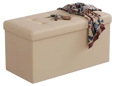 Sitzbank mit Stauraum, Kunstleder, klappbar, beige, 38x76x38 cm