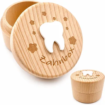 Produktbild von Melktandendoosje aus Holz, 6 Fächer, weich rosa, Aufbewahrung für Milchzähne