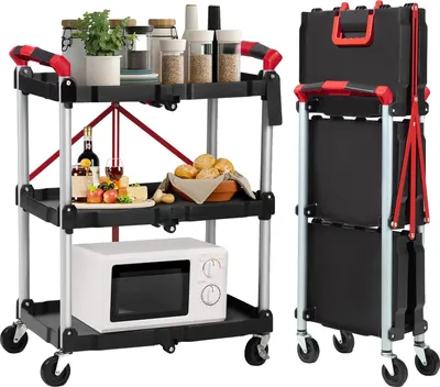 Immagine prodotto di Carrello multiuso, design pieghevole, struttura a 3 livelli, nero