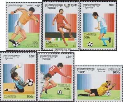 Produktbild von Briefmarken Kambodscha 1996 Mi 1575-1580 (kompl.Ausg.) postfrisch Fußball-WM in Frankreich