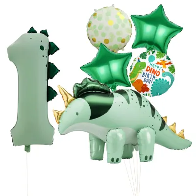 Productafbeelding van 6-delig folienballonset met dinosaurussen voor verjaardagsdecoratie