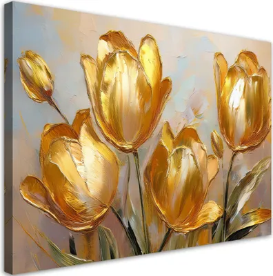 Image de Toile Tulipes dorées Fleurs peintes 120x80 Feeby Gold Image pour le mur, prête à être accrochée