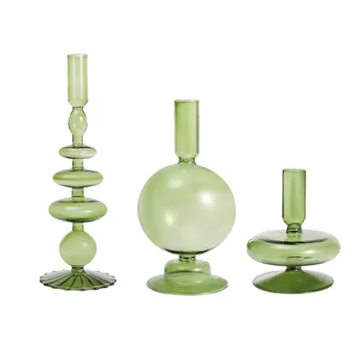 Image de set de 3 bougeoirs en verre Conique Vert pour fête Restaurant Salon Décoration de table