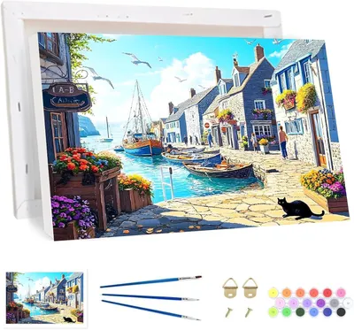 Imagen del producto de Pintura por números, paisaje, pinturas acrílicas, 20x30 cm, con caballete de madera para decoración de pared