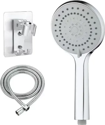 Produktbild von Duschkopf und Schlauch 1,5 m, Hochdruck-Duschkopf mit 5 Sprühmodi, turboaufgeladenes Design leistungsstarker Duschkopf für niedrigen Wasserdruck (Stahl)