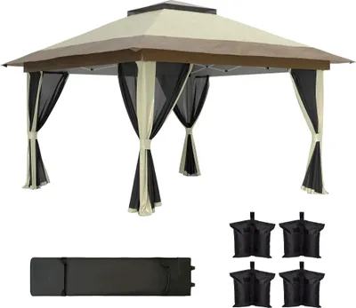 Produktbild von Gartenpavillon - Faltpavillon 3,6 x 3,6 m - 4 Seitenwände - Mückennetz - UV-Schutz - Oxfordgewebe - Weiß