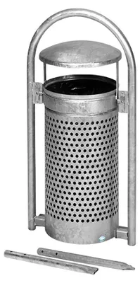 Produktbild von Abfallsammler mit Rohrbogenständer | zum Einbetonieren | 60/70 Liter, HxBxT 116,5x58x38cm | Verzinkter Stahl | Feuerverzinkt