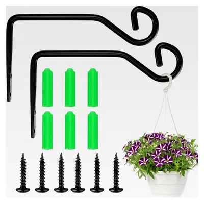 Produktbild von 2 Stück Pflanzenhalterung, Wandhaken für Blumenampeln, Metallhalterung für Hängepflanzen zum Aufhängen von Pflanzgefäßen, Vogelhäuschen und Laternen (Schwarz)