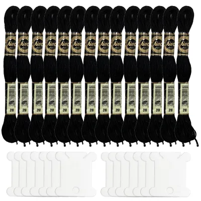 Stickgarn-Set 14x schwarz, Kreuzstichgarn, Baumwolle, 180 Yards
