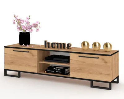 Produktbild von Fernsehschrank TV-Lowboard KING STEHEND MIT GRIFFEN Craft Eiche mit schwarzem Rand/Craft Eiche 120cm