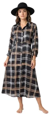 Produktbild von Zara Damen-Hemdblusenkleid schwarz kariert XL