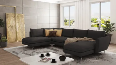 Produktbild von S-STYLE MÖBEL - Frema Wohnlandschaft mit Silber Metall Füßen aus Graphit Luxusmicrofaser - Ottomane rechts, B/T/H: 336 cm/ 200 cm/ 87 cm