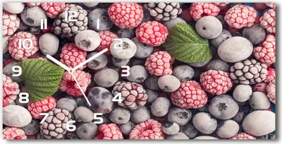 Produktbild von Wanduhr aus Glas – 60x30 cm - Glasbild - Glasuhr - Gehärtetes Glas - weisse-zeiger - Gefrorene Waldfrüchte