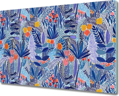 Produktbild von Glas Schneidebrett Herdabdeckplatten Schneideplatten - 80x52 cm - Blaue Wildblume