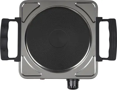 Image de Grafner Plaque de cuisson en acier inoxydable avec poignées rabattables, 1000 watts, 1 plaque de cuisson de masse avec 1x Ø 155 mm, réglage de la température en continu, boîtier robuste en acier inoxydable, plaque de cuisson Cuisinière de camping argentée