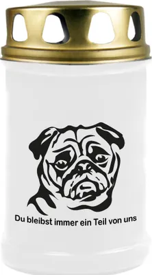 Produktbild von Grabkerze Weiß, Brenndauer: 48 Stunden, Motiv: Mops