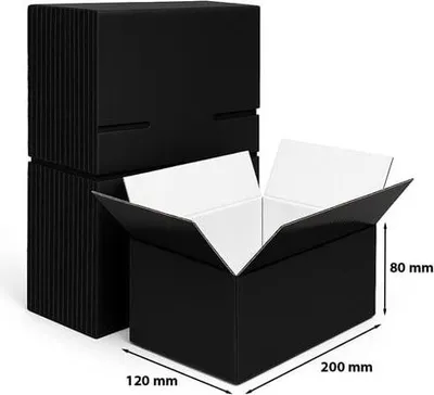 Produktbild von Flachkarton schwarz 200 x 120 x 80 mm – 10 Stück, elegante Verpackung