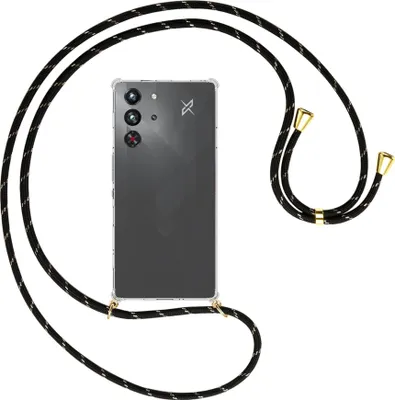 Produktbild von Handykette Backcover-Schutzhülle mit Band (Metall goldfarben) für ZTE Nubia Red Magic 10 Pro - schwarz/gold