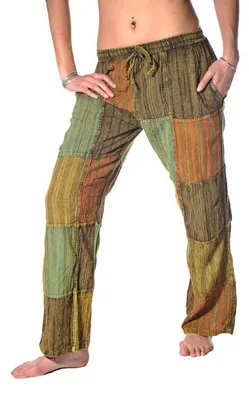 Productafbeelding van Patchwork broek, vrijetijdskleding, Fischerbroek, stoffen broek, hippie stijl, broek met elastische tailleband, uni: Maat L, Kleur: Meerkleurig, Maat: L