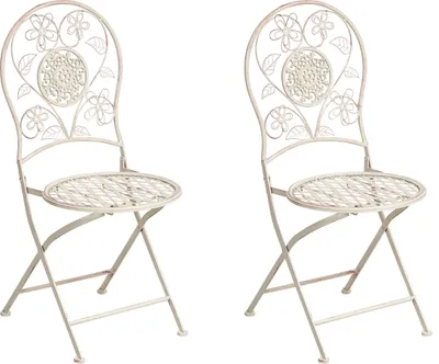 Produktbild von BELIANI Gartenstuhl 2er Set Hellbeige Eisen Zusammenklappbar ohne Armlehnen Romantischer Französischer Metallstuhl Klappstuhl Garten Outdoor Terrasse