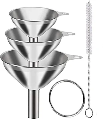 Produktbild von Edelstahl-Trichter zum Befüllen von Flaschen – Mehrzweck-Küchentrichter, 3er-Set, zum Umfüllen von Flüssigkeiten, ätherischen Ölen, Pulver, kleinen Gewürzen