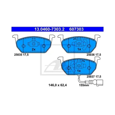 Produktbild von ATE 13.0460-7303.2 Bremsbeläge Satz Vorne für VW Golf VII Schrägheck (5G1, BQ1, BE1, BE2) Golf VII Variant (BA5, BV5) für SKODA Octavia III Combi