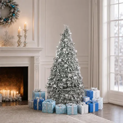 Produktbild von Künstlicher Weihnachtsbaum 1,2m Silber – beschneit mit 20 Kugeln (12× glänzend, 8× matt) & 100 LED Lichtern Christbaum Tannenbaum Weihnachtsdekoration