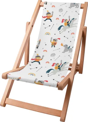 Zdjęcie produktu dla Dreamroots Leżak dziecięcy składany drewniany, drewno bukowe do 130 kg, leżak składany z 3-stopniową regulacją nachylenia oparcia, Rycerz i Smok