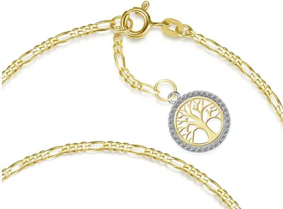 Produktbild von SILBERKETTEN STORE Figarofußkette 2mm mit Anhänger Lebensbaum - echt 585 Gold, Länge 27cm - 27cm