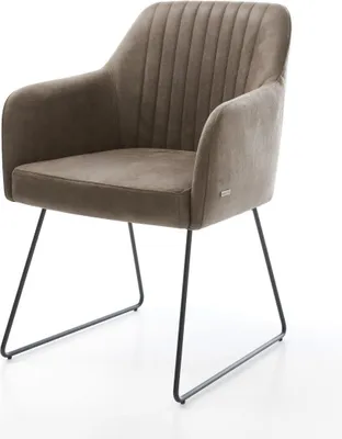 Produktbild von DELIFE Esszimmerstuhl Greg-Flex Mikrofaser Taupe Vintage Kufengestell Schwarz Taschenfederkern