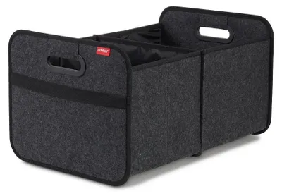 Produktbild von Kofferraum Organizer Filz – Faltbare Auto Faltbox mit 35L Volumen – Stabil & belastbar mit verstärktem Boden – Netztasche für Zubehör – Platzsparend faltbar – Gepolsterte Griffe für hohen Tragekomfort