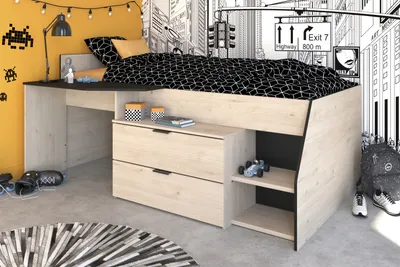 Produktbild von Kinder-Kombinationsbett – Jackson-Eiche und schwarzes Nachbildung – 90 x 190/200 cm