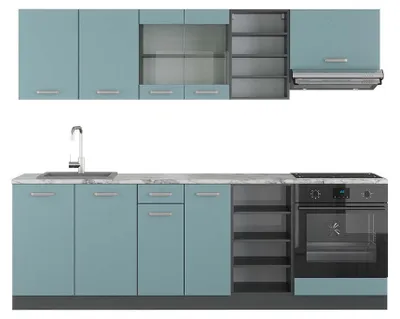 Produktbild von Küchenzeile Vicco R-Line Blau-Grau/Anthrazit 240 cm , AP Marmor, Model 43030